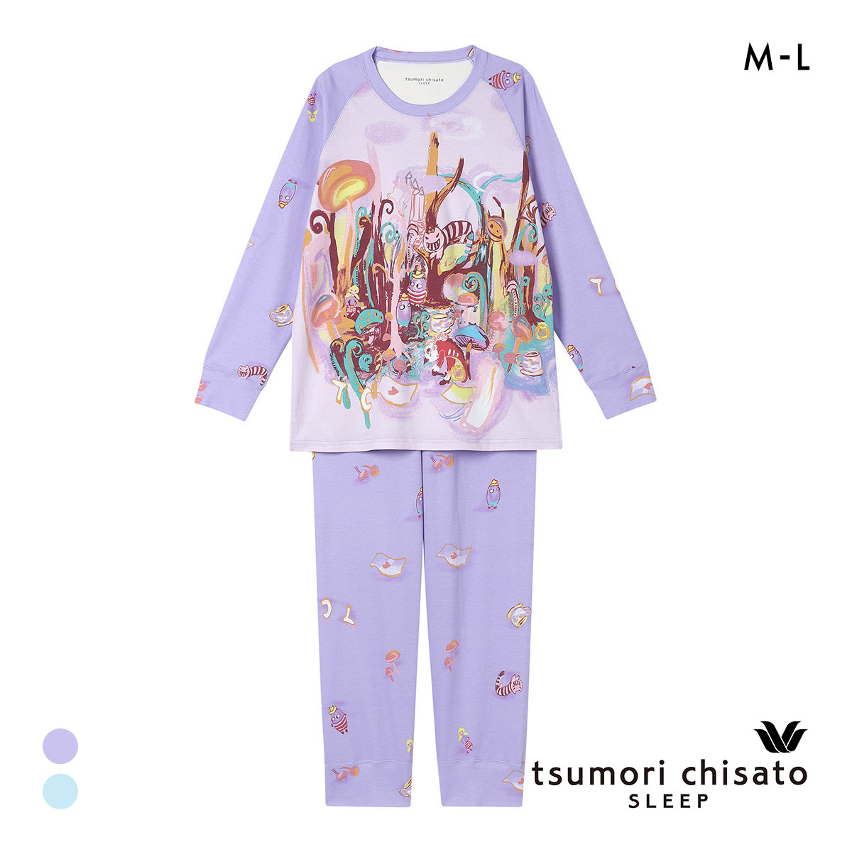 ワコール ツモリチサト 不思議の国 パジャマ 長袖 上下セット ルームウェア 綿100％ Wacoal tsumori chisato SLEEP(PU-パープル-M)