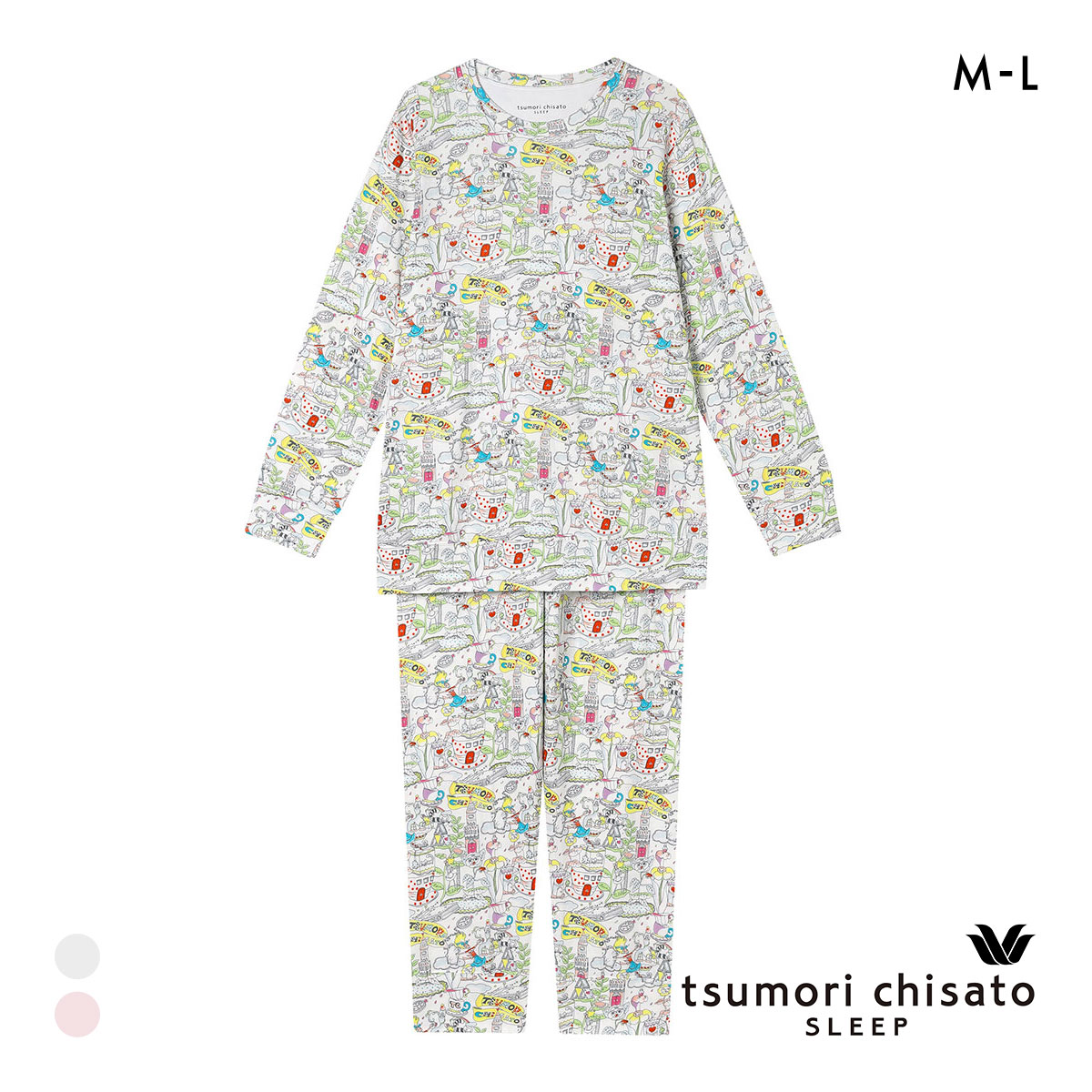 ワコール ツモリチサト 不思議の国 パジャマ 長袖 上下セット ルームウェア 綿100％ Wacoal tsumori chisato SLEEP(IV-アイボリー-M)