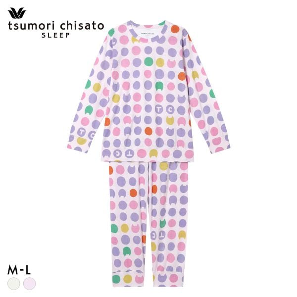 ワコール ツモリチサト 猫ドット 長袖パジャマ 上下セット ルームウェア 綿100％ Wacoal tsumori chisato SLEEP