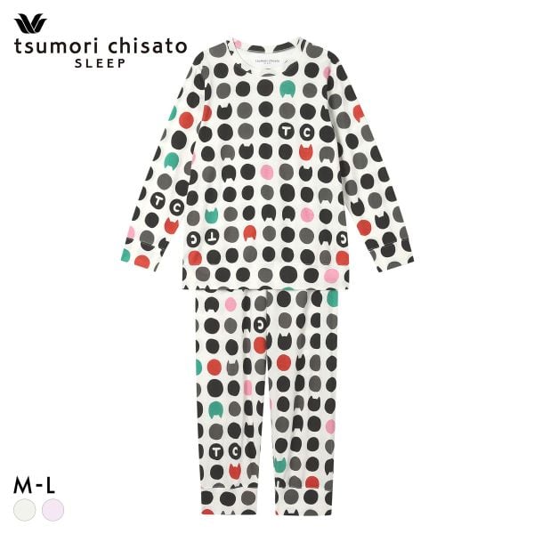 ワコール ツモリチサト 猫ドット 長袖パジャマ 上下セット ルームウェア 綿100％ Wacoal tsumori chisato SLEEP