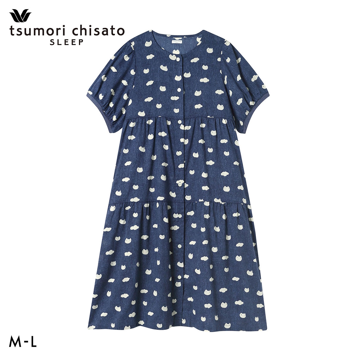 ワコール ツモリチサト ねこ 雲 パジャマ ワンピース 5分袖 ティアード 綿混 ルームウェア Wacoal tsumori chisato SLEEP(KO-コン-M)