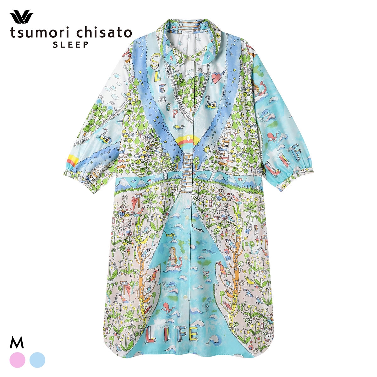 ワコール ツモリチサト 冒険の旅 ワンピース ルームウェア 長袖 パジャマ サテン 綿100％ Wacoal tsumori chisato SLEEP(SX-サックス-M)