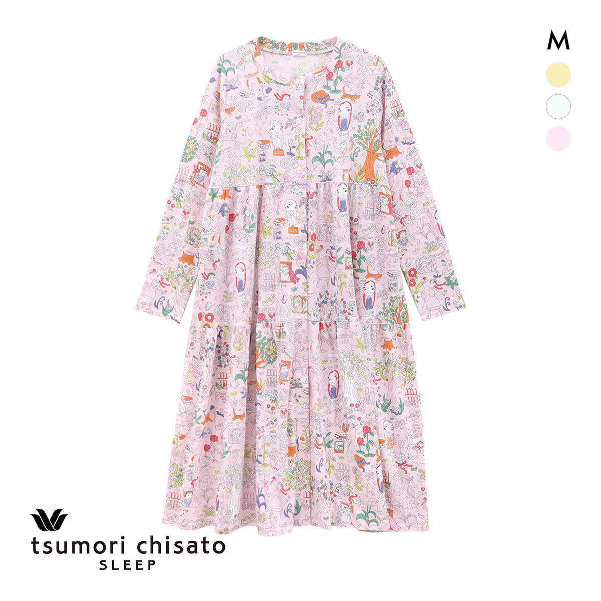 ワコール ツモリチサト ワンダーフォレスト ワンピース ルームウェア 長袖 パジャマ Wacoal tsumori chisato SLEEP(PI-ピンク-M)