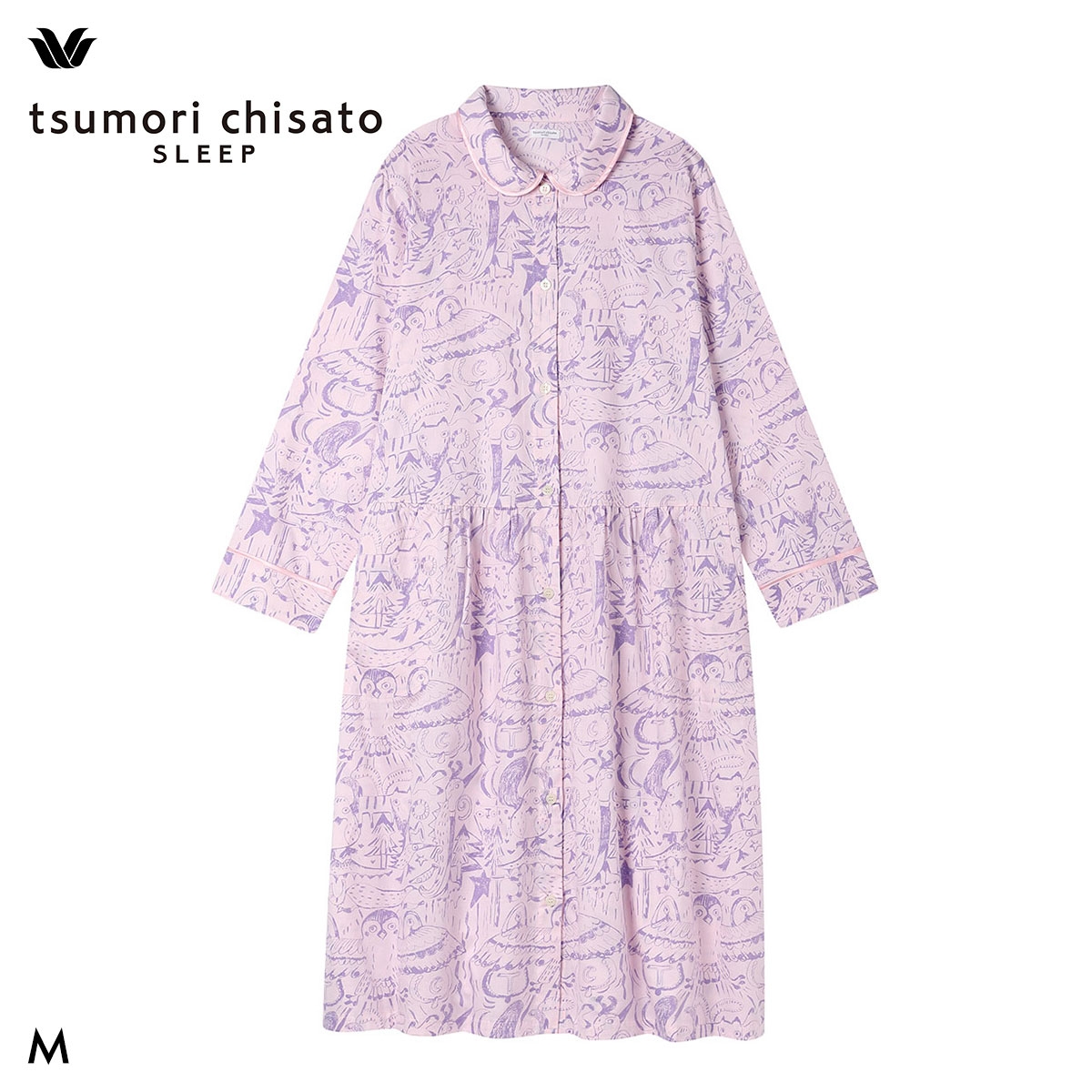 ワコール ツモリチサト 森の惑星 パジャマ シャツワンピース ルームウェア 長袖 綿100％ サテン Wacoal tsumori chisato SLEEP(PI-ピンク-M)