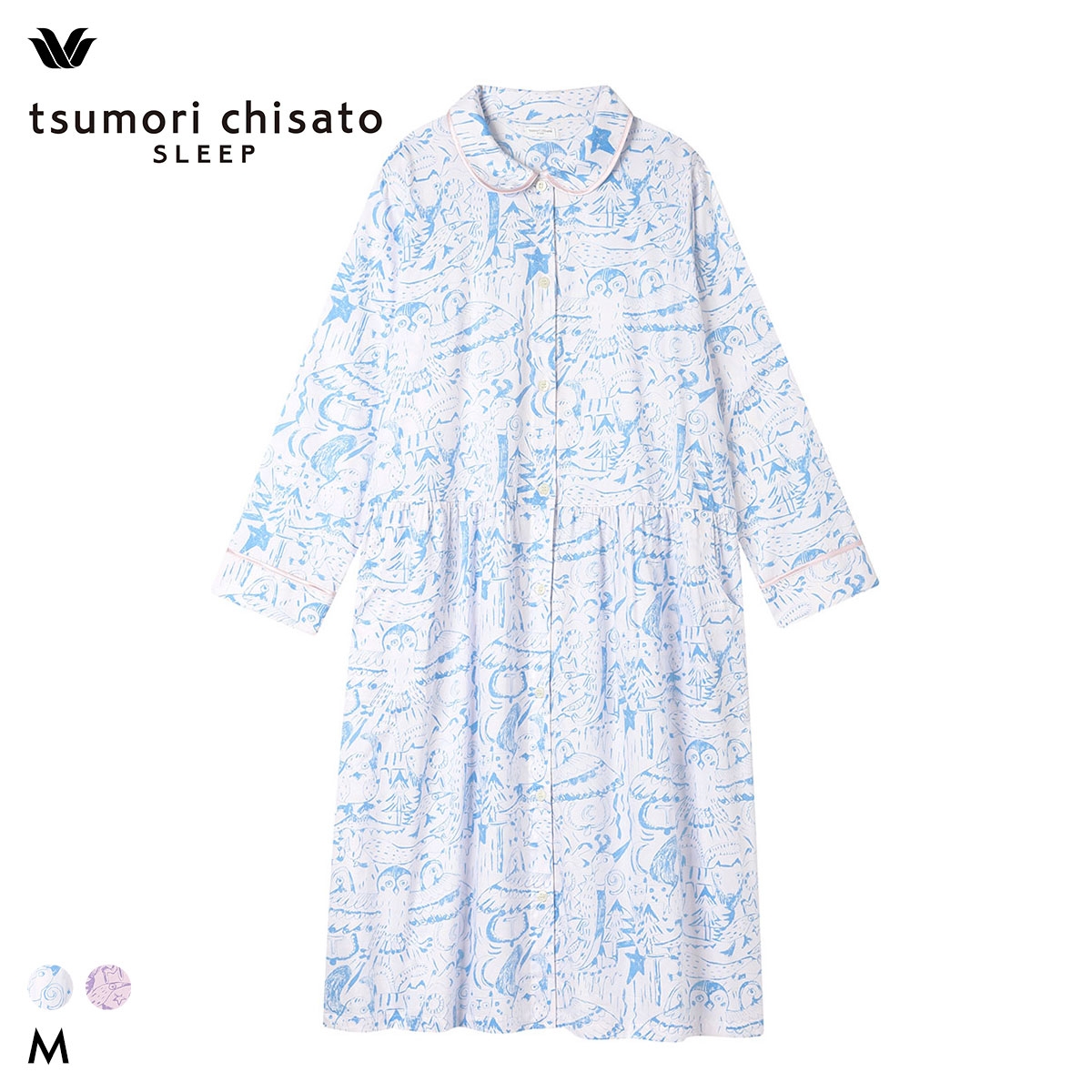 ワコール ツモリチサト 森の惑星 パジャマ シャツワンピース ルームウェア 長袖 綿100％ サテン Wacoal tsumori chisato SLEEP