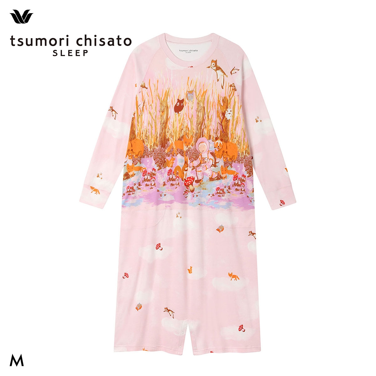 ワコール ツモリチサト 森の惑星 パジャマ ワンピース ルームウェア 長袖 ロンパース 綿100％ Wacoal tsumori chisato SLEEP(PI-ピンク-M)