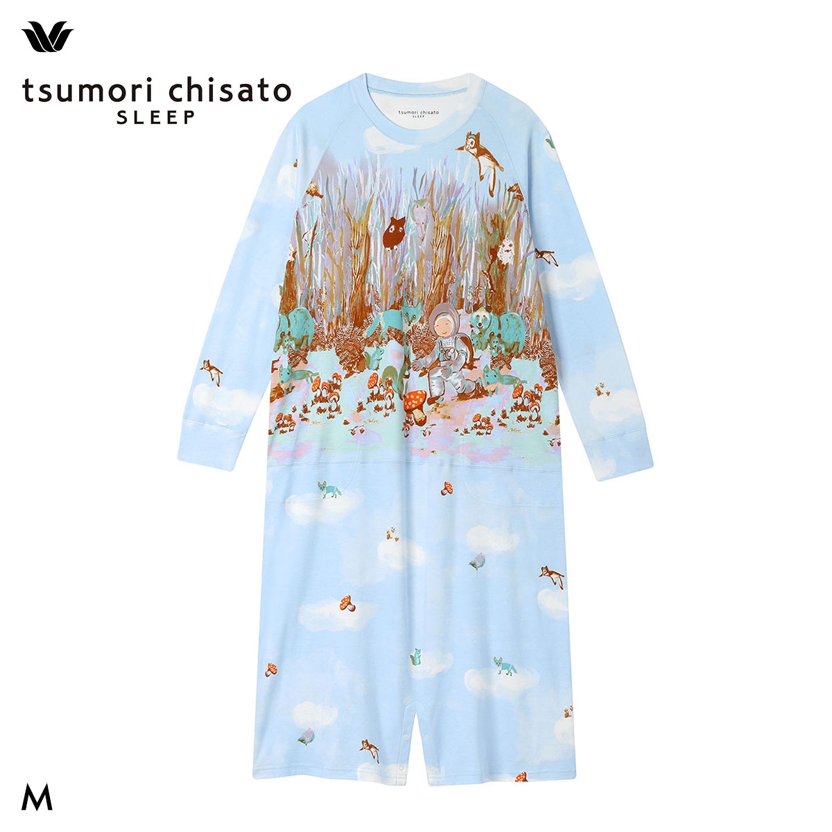 ワコール ツモリチサト 森の惑星 パジャマ ワンピース ルームウェア 長袖 ロンパース 綿100％ Wacoal tsumori chisato SLEEP(SX-サックス-M)