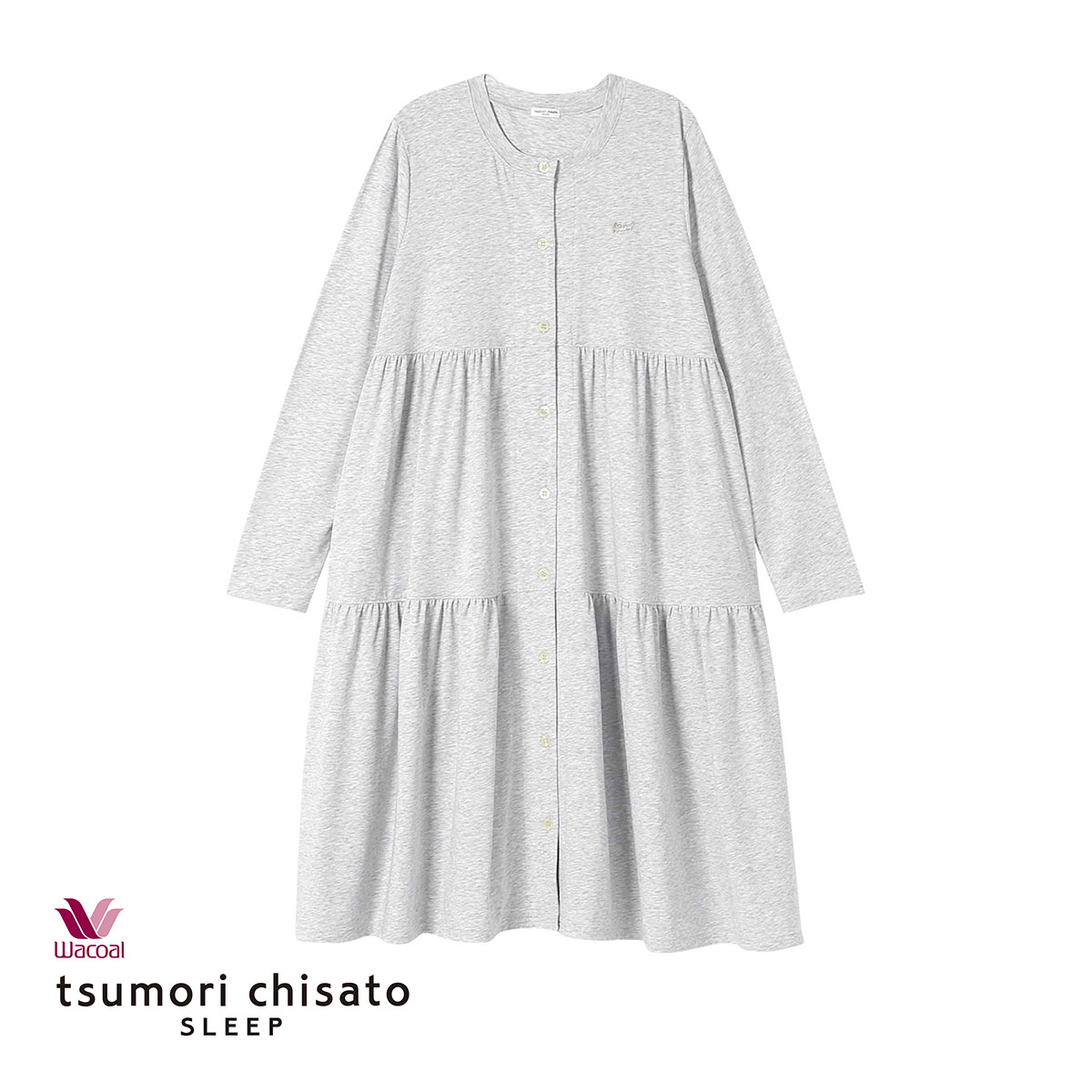 ワコール Wacoal ツモリチサト tsumori chisato SLEEP パジャマ ワンピース ルームウェア 前開き ティアード ネグリジェ(GY-グレー-M)