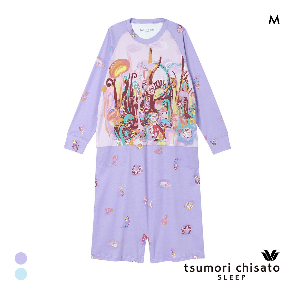 ワコール ツモリチサト 不思議の国 パジャマ ワンピース ルームウェア 長袖 ネグリジェ 綿100％ Wacoal tsumori chisato SLEEP(PU-パープル-M)