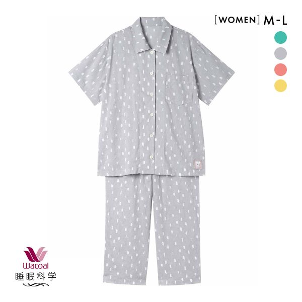 ワコール 睡眠科学 SOU･SOU柄 シャツパジャマ レディース 高島ちぢみ 5分袖 8分丈パンツ 上下セット 綿100％ Wacoal