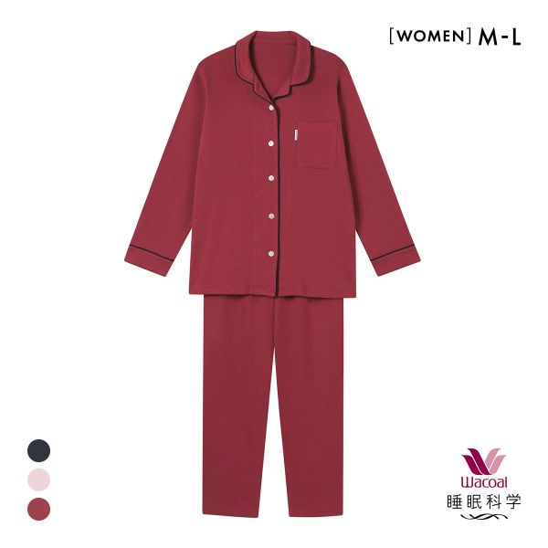 ワコール 睡眠科学 レディース シャツパジャマ あたたかい 長袖 上下セット 綿100％ ML Wacoal