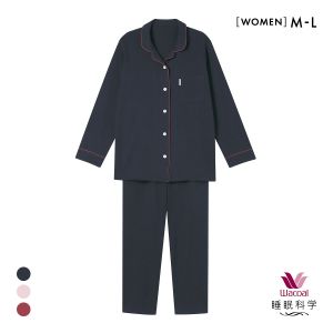 ワコール 睡眠科学 レディース シャツパジャマ あたたかい 長袖 上下セット 綿100％ ML Wacoal