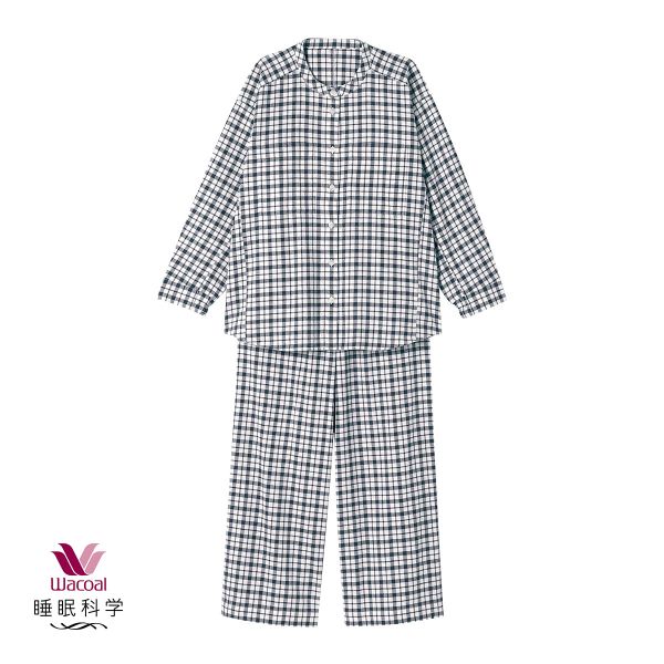 ワコール 睡眠科学 レディース シャツパジャマ 長袖 上下セット あったか 起毛 チェック 綿100％ Wacoal