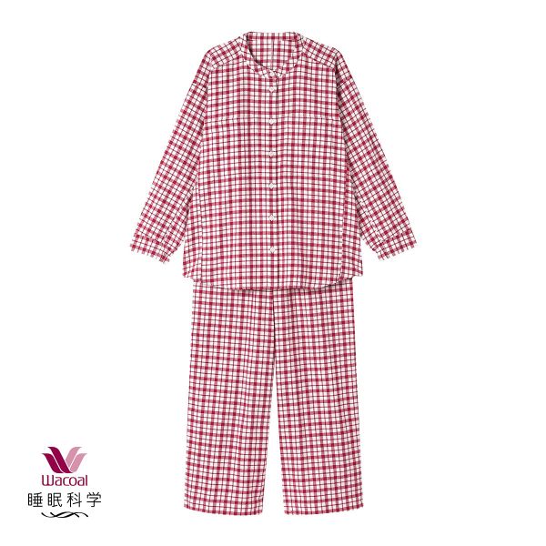 ワコール 睡眠科学 レディース シャツパジャマ 長袖 上下セット あったか 起毛 チェック 綿100％ Wacoal