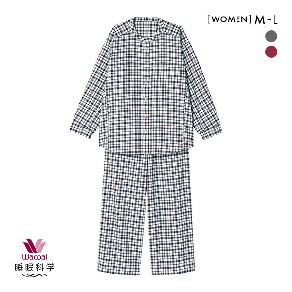 ワコール 睡眠科学 レディース シャツパジャマ 長袖 上下セット あったか 起毛 チェック 綿100％ Wacoal