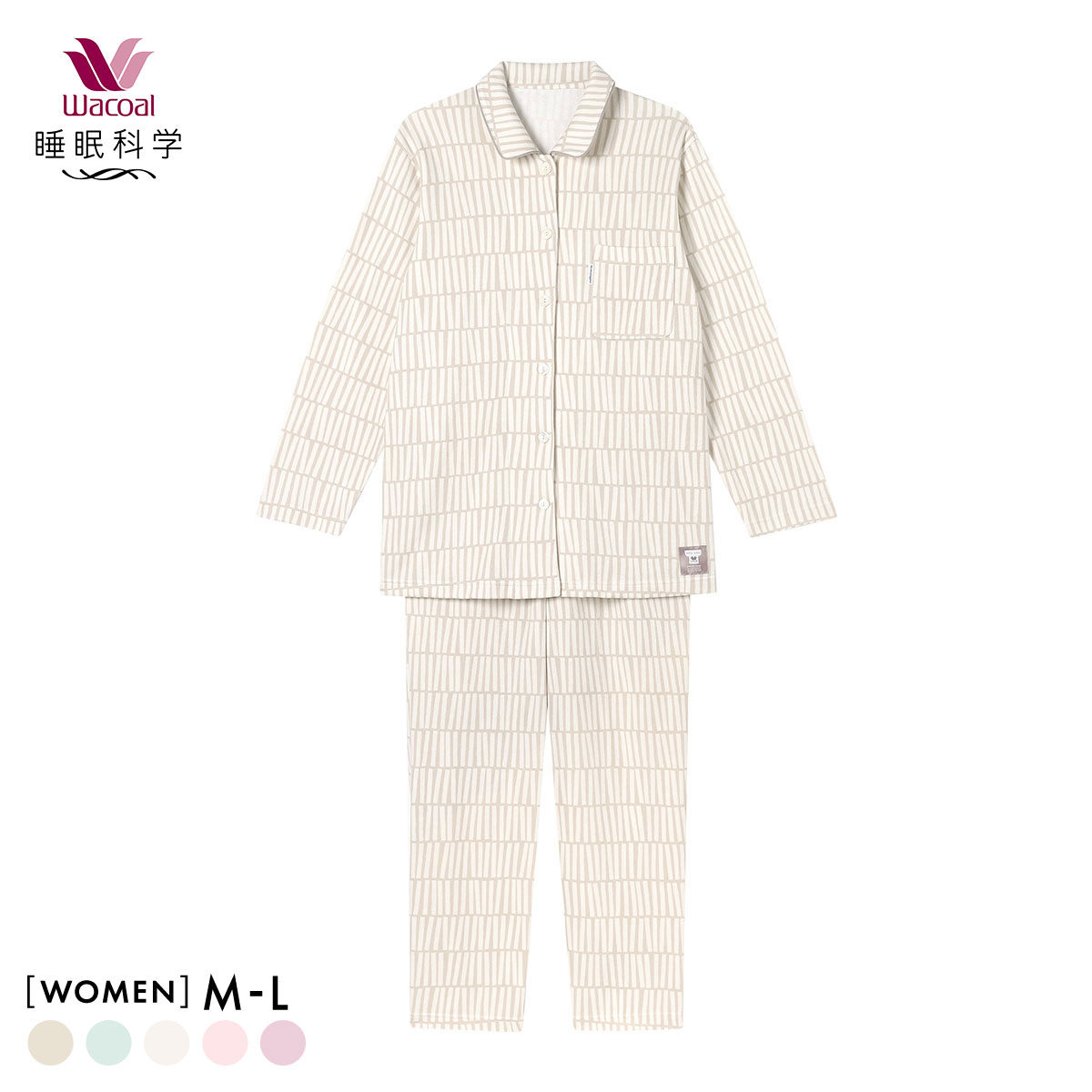 ワコール 睡眠科学 レディース シャツパジャマ 長袖 上下セット あったか SOU・SOU柄 Wacoal(BE-ベージュ-M)