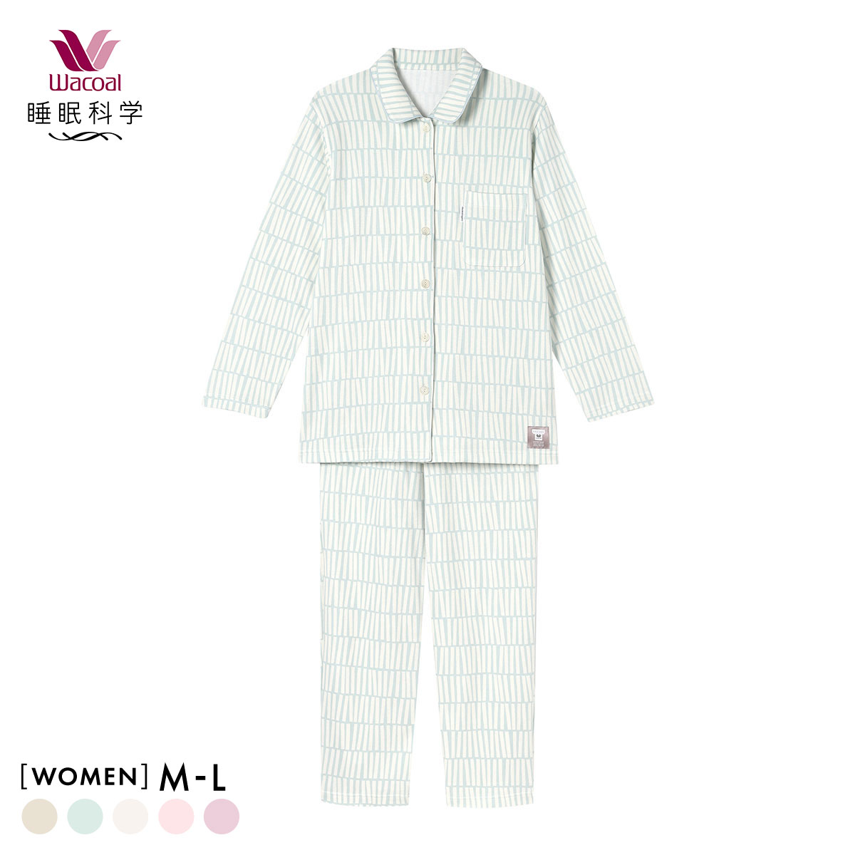 ワコール 睡眠科学 レディース シャツパジャマ 長袖 上下セット あったか SOU・SOU柄 Wacoal(GR-グリーン-M)