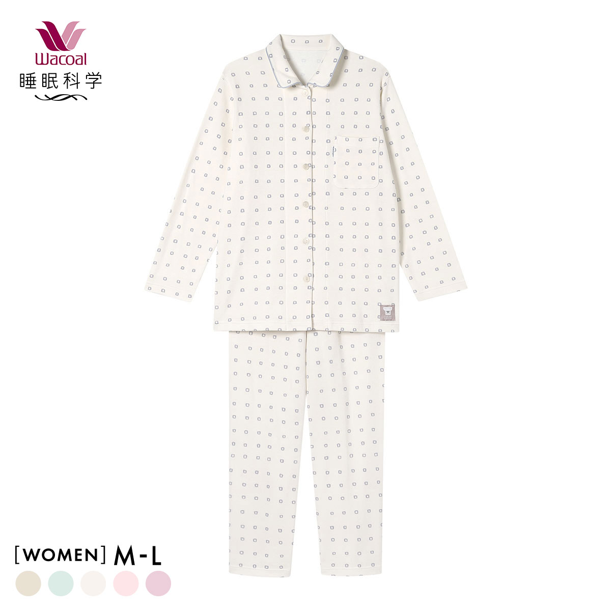 ワコール 睡眠科学 レディース シャツパジャマ 長袖 上下セット あったか SOU・SOU柄 Wacoal(IV-アイボリー-M)