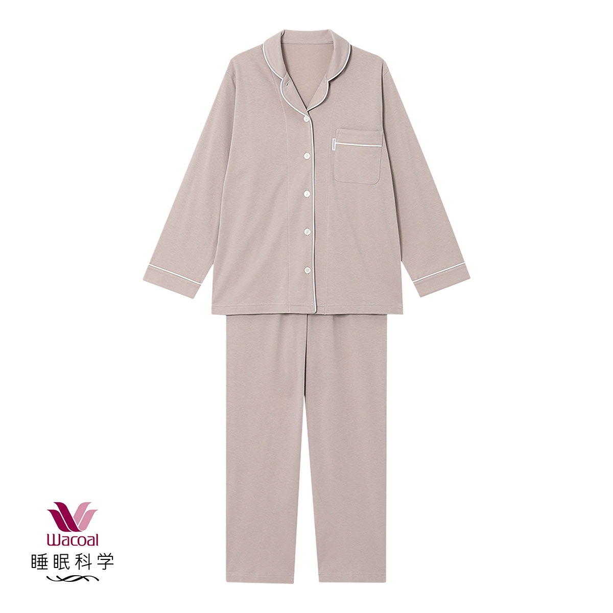 ワコール Wacoal 睡眠科学 シャツパジャマ 綿100％ なめらかでやわらかい 天綿 ML レディース 長袖(BE-ベージュ-M)