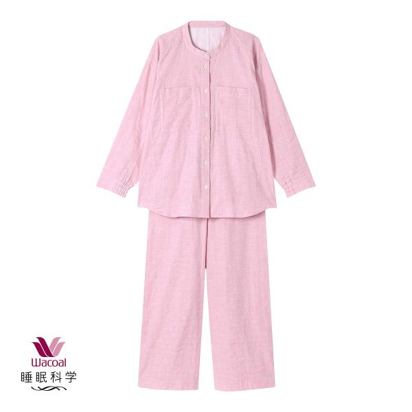 ワコール 睡眠科学 レディース 二重ガーゼ シャツパジャマ 長袖 上下セット 綿100％ 寝返りしやすい M L Wacoal