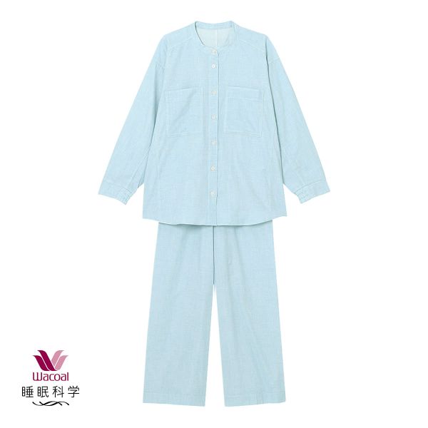 ワコール 睡眠科学 レディース 二重ガーゼ シャツパジャマ 長袖 上下セット 綿100％ 寝返りしやすい M L Wacoal
