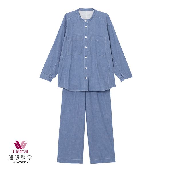 ワコール 睡眠科学 レディース 二重ガーゼ シャツパジャマ 長袖 上下セット 綿100％ 寝返りしやすい M L Wacoal