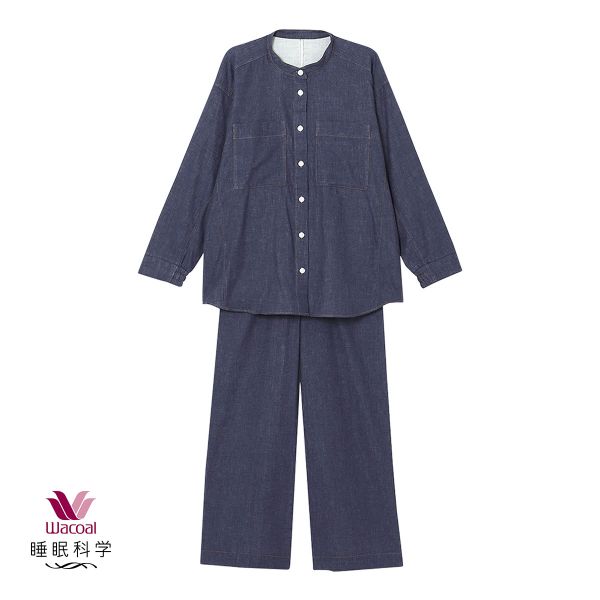 ワコール 睡眠科学 レディース 二重ガーゼ シャツパジャマ 長袖 上下セット 綿100％ 寝返りしやすい M L Wacoal