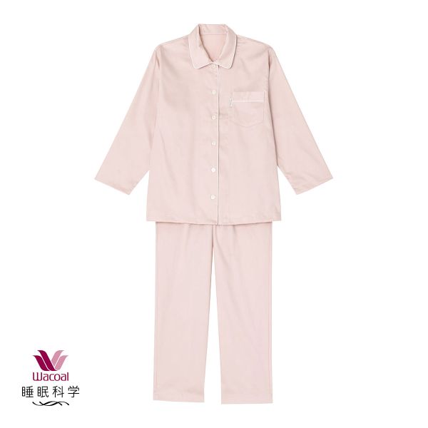 ワコール Wacoal 睡眠科学 レディース 綿サテン シャツ パジャマ 長袖 上下セット 綿100％ コットン