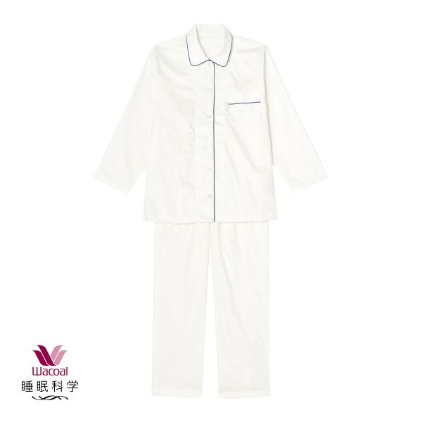 ワコール Wacoal 睡眠科学 レディース 綿サテン シャツ パジャマ 長袖 上下セット 綿100％ コットン