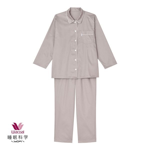 ワコール Wacoal 睡眠科学 レディース 綿サテン シャツ パジャマ 長袖 上下セット 綿100％ コットン