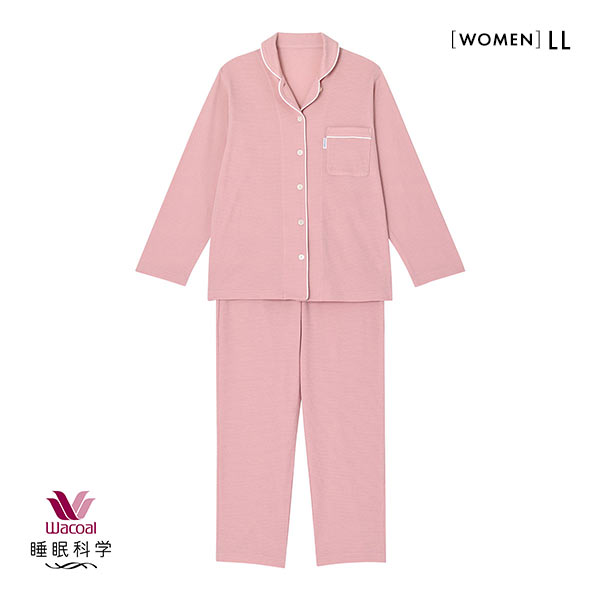 ワコール Wacoal 睡眠科学 レディース なめらかでやわらかい天綿 シャツ パジャマ 長袖 上下セット 綿100％ コットン LL