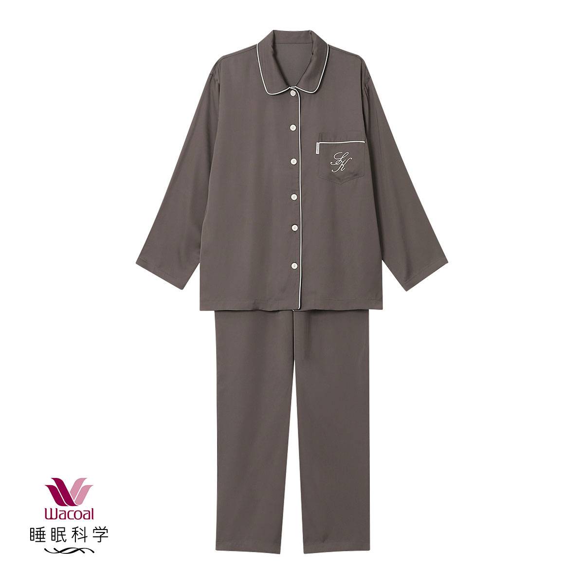 【未使用】ワコール 睡眠科学 レディース パジャマ 上下 ボーダー レッド L ワコール Wacoal 睡眠科学 レディース ベンベルグサテン シャツ