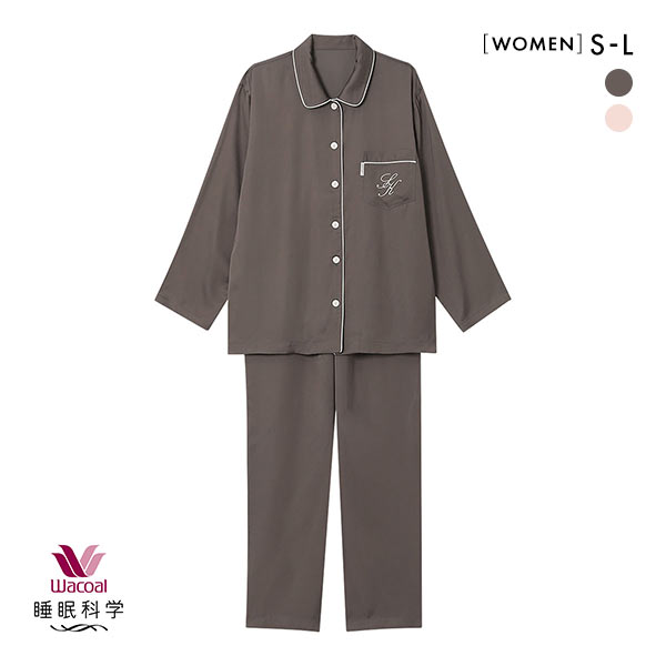 ワコール Wacoal 睡眠科学 レディース ベンベルグサテン シャツ パジャマ 長袖 上下セット