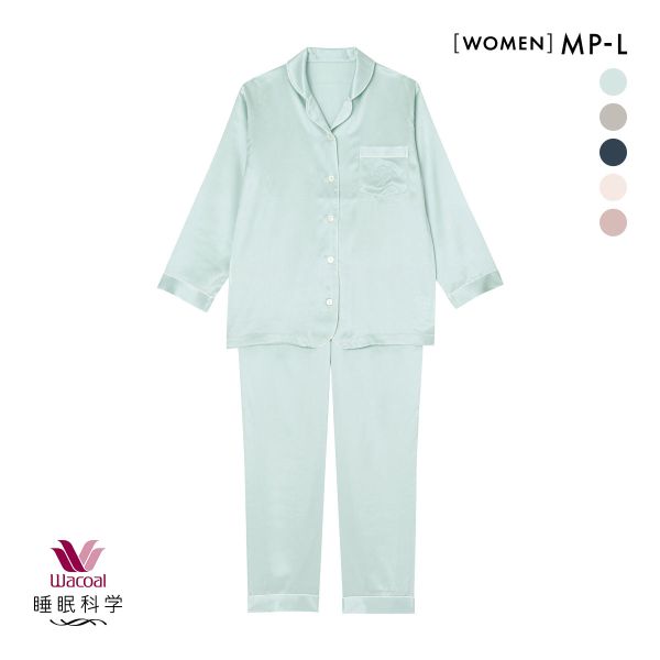 ワコール Wacoal 睡眠科学 レディース シルクサテン シャツパジャマ 長袖 上下セット シルク100％ 絹