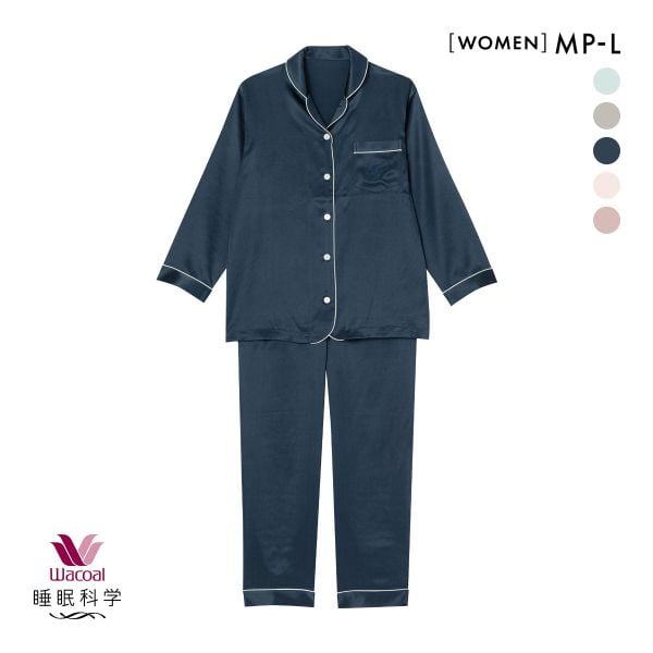 ワコール Wacoal 睡眠科学 レディース シルクサテン シャツパジャマ 長袖 上下セット シルク100％ 絹