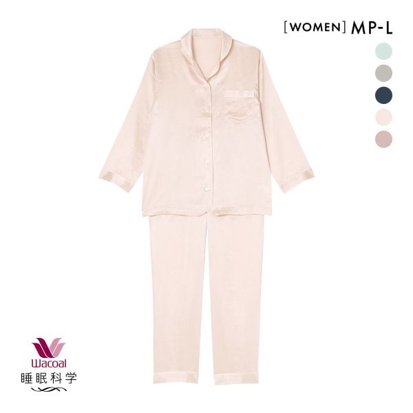 ワコール Wacoal 睡眠科学 レディース シルクサテン シャツパジャマ 長袖 上下セット シルク100％ 絹