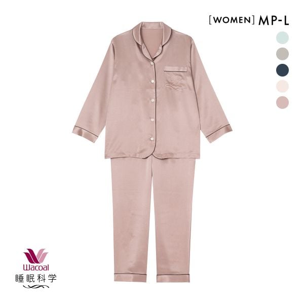 ワコール Wacoal 睡眠科学 レディース シルクサテン シャツパジャマ 長袖 上下セット シルク100％ 絹
