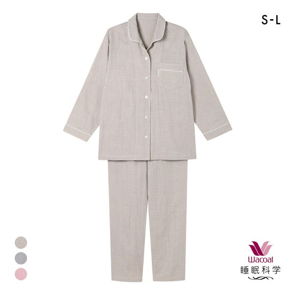 ワコール 睡眠科学 レディース 三重ガーゼ シャツパジャマ 長袖 上下セット 綿100％ ふんわりやわらか SML Wacoal