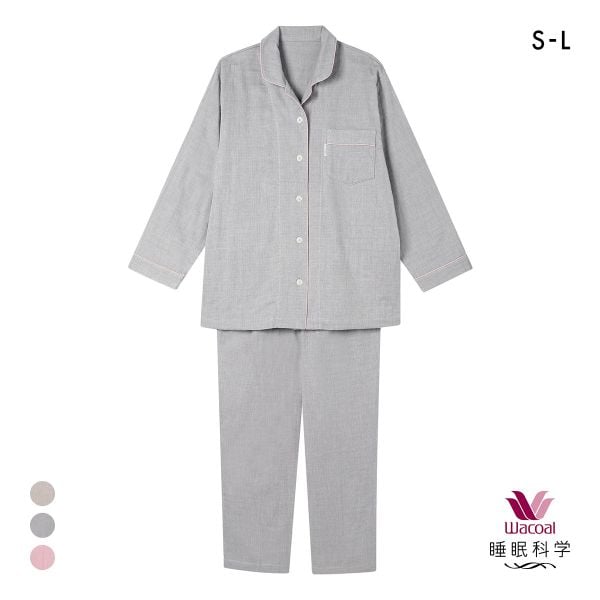 ワコール 睡眠科学 レディース 三重ガーゼ シャツパジャマ 長袖 上下セット 綿100％ ふんわりやわらか SML Wacoal