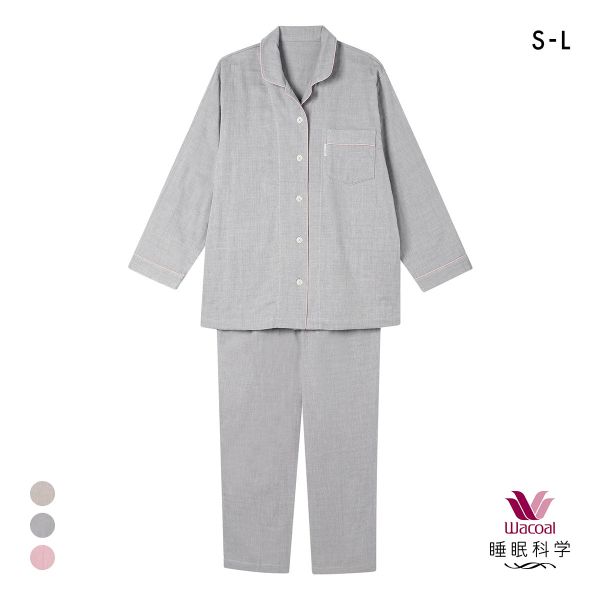 ワコール 睡眠科学 レディース 三重ガーゼ シャツパジャマ 長袖 上下セット 綿100％ ふんわりやわらか SML Wacoal