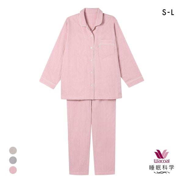 ワコール 睡眠科学 レディース 三重ガーゼ シャツパジャマ 長袖 上下セット 綿100％ ふんわりやわらか SML Wacoal
