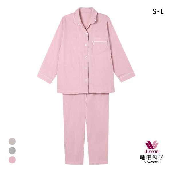 ワコール 睡眠科学 レディース 三重ガーゼ シャツパジャマ 長袖 上下セット 綿100％ ふんわりやわらか SML Wacoal