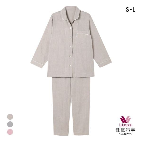 ワコール 睡眠科学 レディース 三重ガーゼ シャツパジャマ 長袖 上下セット 綿100％ ふんわりやわらか SML Wacoal