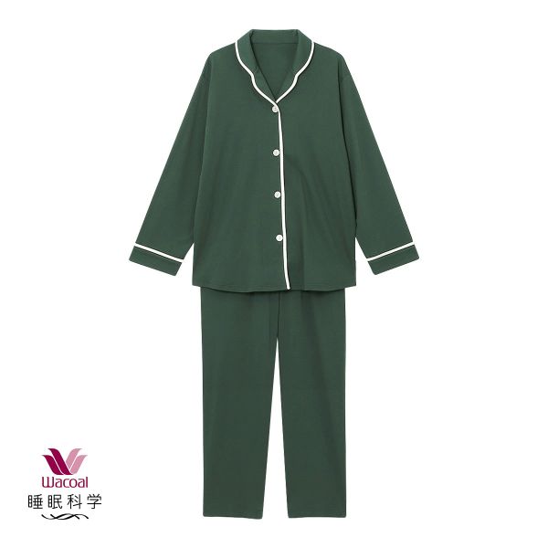 ワコール Wacoal 睡眠科学 レディース 綿100％ シャツパジャマ 長袖 上下セット スムース コットン ML ルームウェア パジャマ