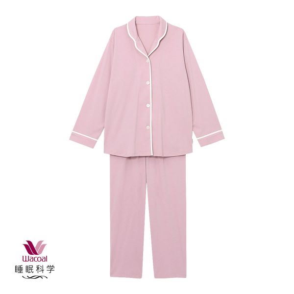 ワコール Wacoal 睡眠科学 レディース 綿100％ シャツパジャマ 長袖 上下セット スムース コットン ML ルームウェア パジャマ