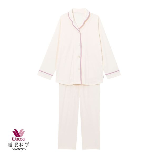 ワコール Wacoal 睡眠科学 レディース 綿100％ シャツパジャマ 長袖 上下セット スムース コットン ML ルームウェア パジャマ