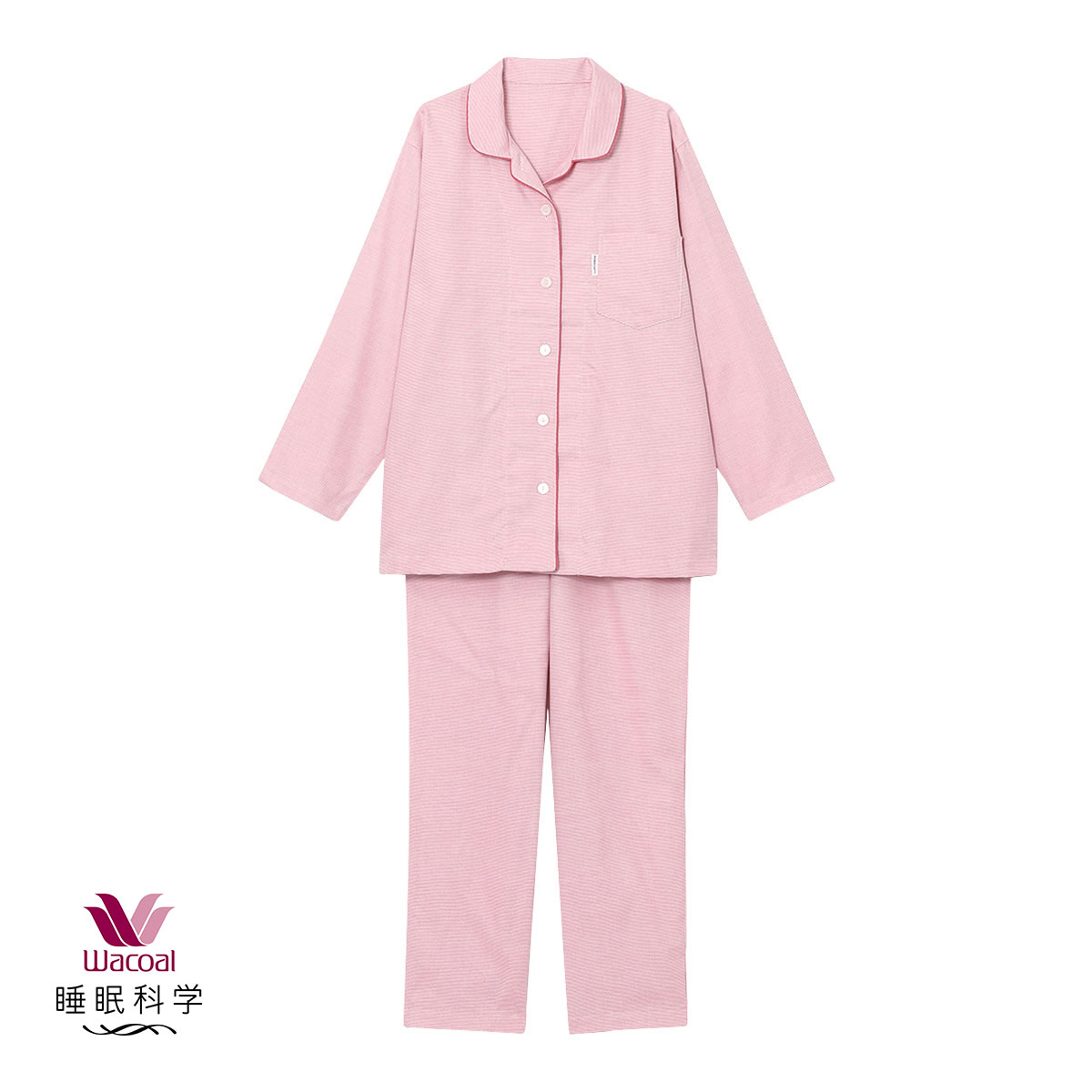 【新品】ワコール/睡眠科学 定番シャツパジャマ(L)季節を問わずに着られる ワコール Wacoal 睡眠科学 レディース 綿100% シャツパジャマ