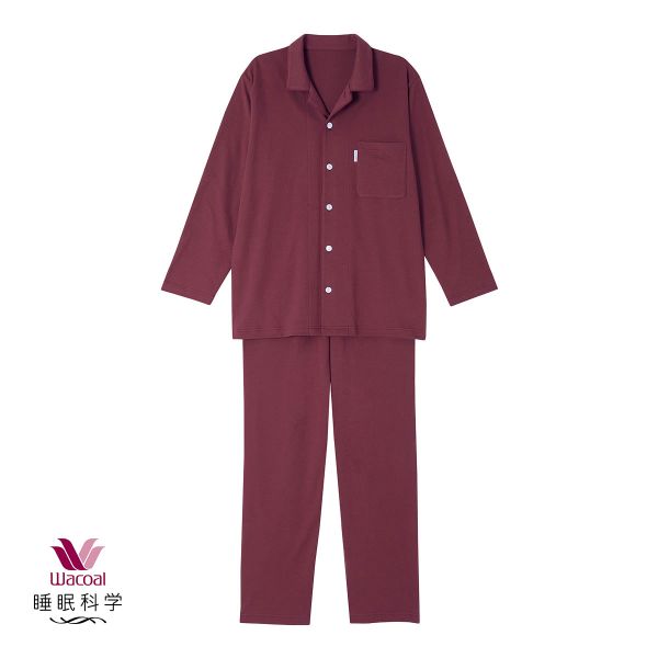 ワコール Wacoal 睡眠科学 メンズ シャツパジャマ 上下セット あたたかい 綿100％ 長袖 ML
