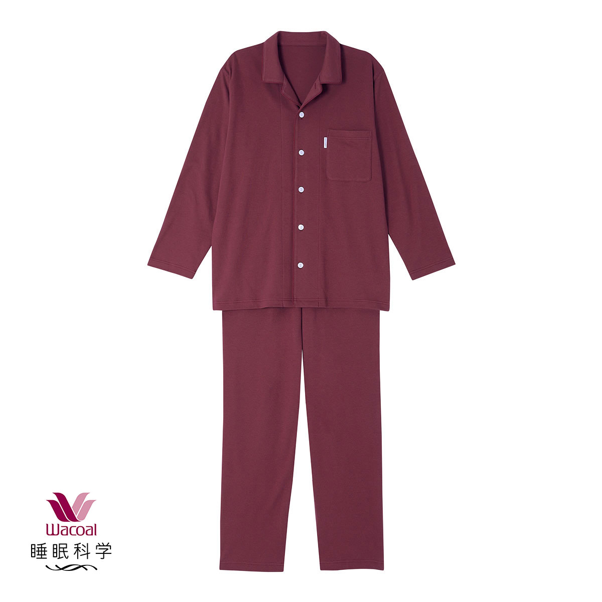 ワコール Wacoal 睡眠科学 メンズ シャツパジャマ 上下セット あたたかい 綿100％ 長袖 ML(EN-エンジ-M)
