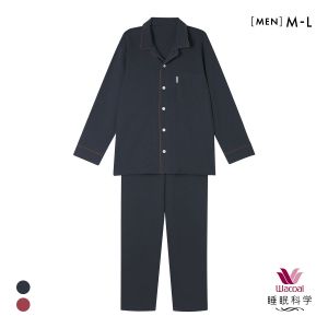 ワコール 睡眠科学 メンズ シャツパジャマ あたたかい 長袖 上下セット 綿100％ ML Wacoal